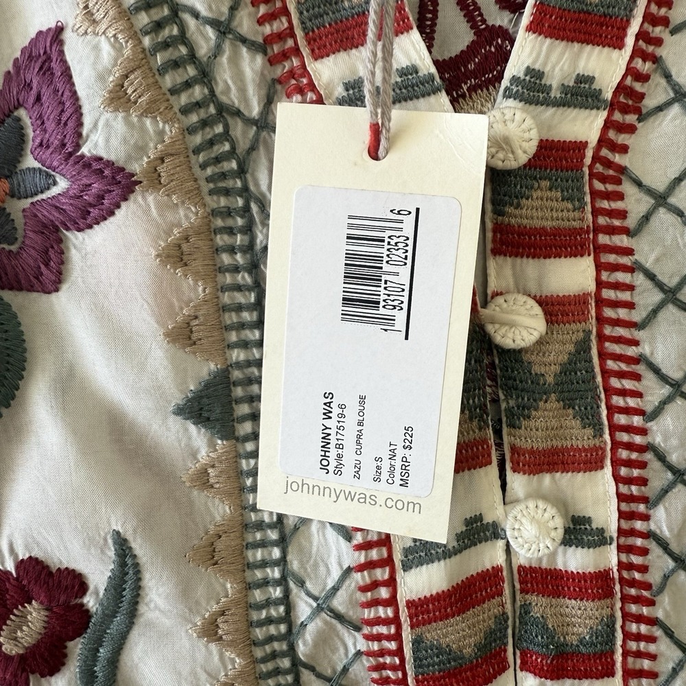 Biya by Johnny Was Small Zazu Cupra Blouse White Floral Embroidered Boho Top - Picture 5 of 9